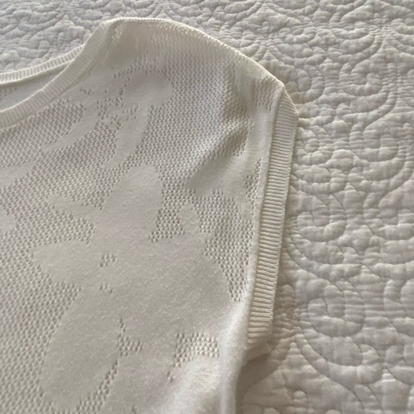 Liz Claiborne Knit Top White Very Sheer Cap Sleeve Size Large - Picture 7 of 11